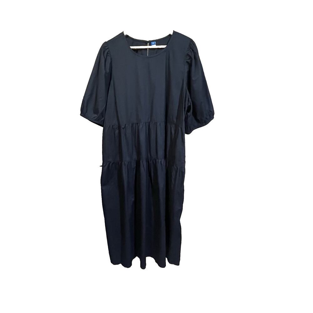 Old Navy Dress Women 2X Tiered Puff Sleeve Midi Boho Pockets Relaxed Modest